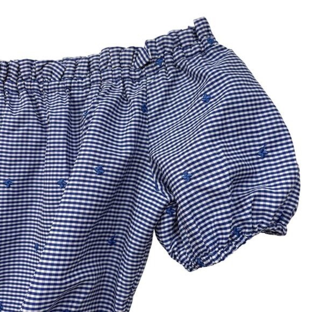 Alexis Gingham Embroidered Crop Top Size Small‎ Blouse Puff Short Sleeves - Picture 2 of 6